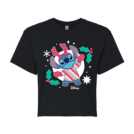 Stitch Holly Cropped Tee Womens Juniors Crew Neck Short Sleeve Regular Fit Lilo & Stitch Graphic T-Shirt