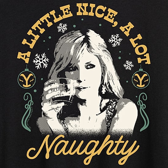 Yellowstone Beth Dutton Nice And Naughty Womens Juniors Crew Neck Short Sleeve Regular Fit Graphic T-Shirt