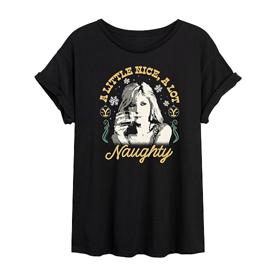 Yellowstone Beth Dutton Nice And Naughty Womens Juniors Crew Neck Short Sleeve Regular Fit Graphic T-Shirt