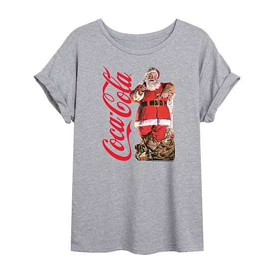 Coca-Cola Santa Tee Womens Juniors Crew Neck Short Sleeve Regular Fit Graphic T-Shirt