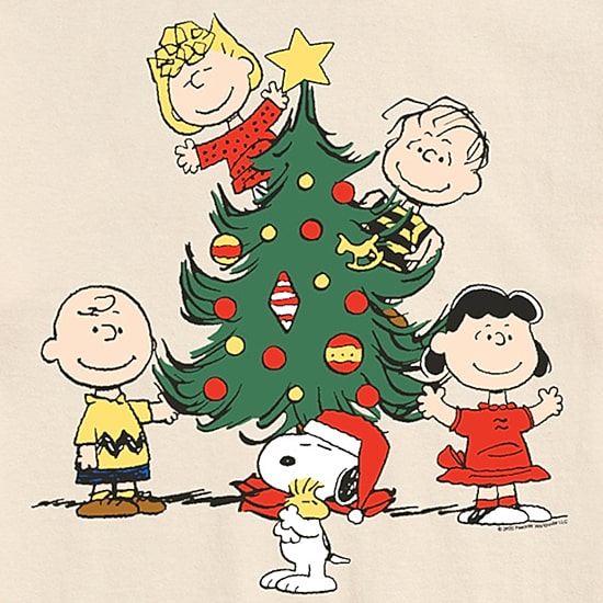 Christmas Tree Tee Womens Juniors Crew Neck Short Sleeve Regular Fit Peanuts Graphic T-Shirt