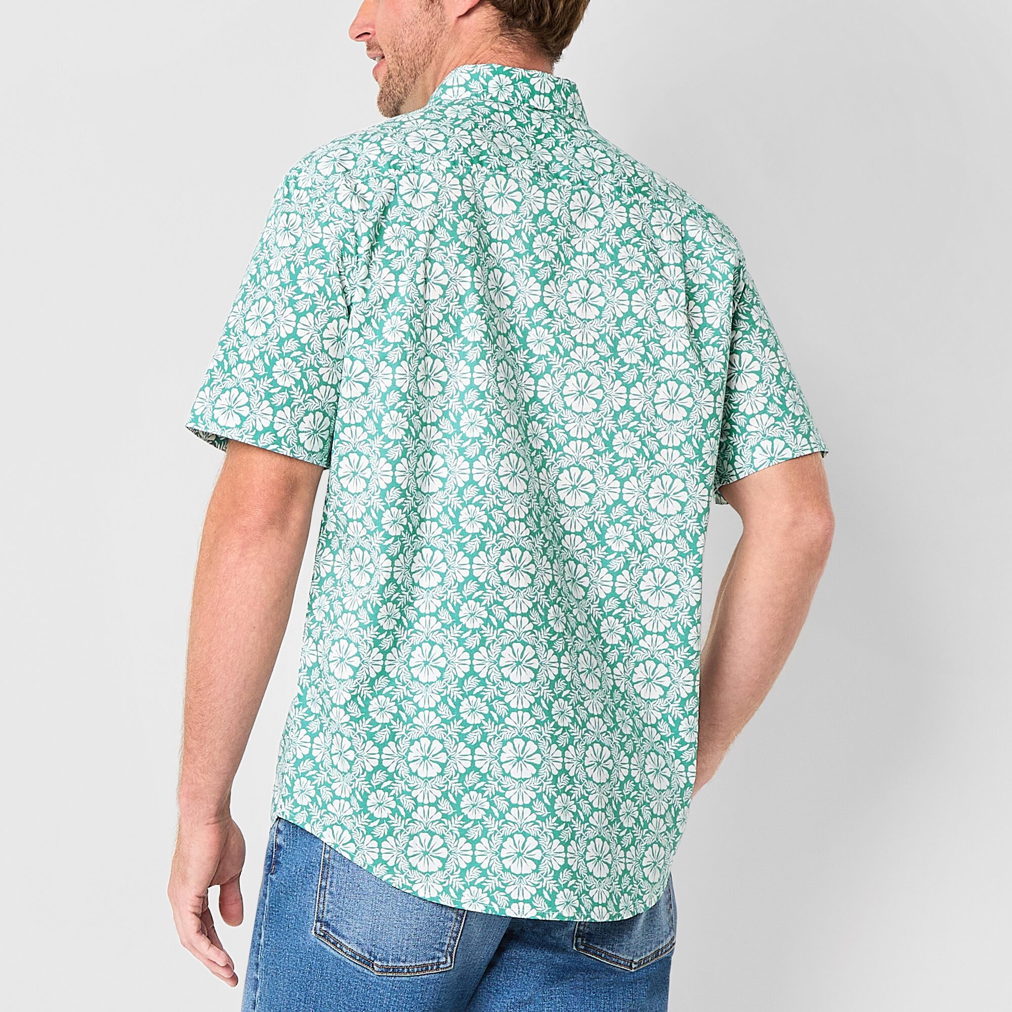 St. John's Bay Stretch Poplin Mens Short Sleeve Classic Fit Button-Down Shirt