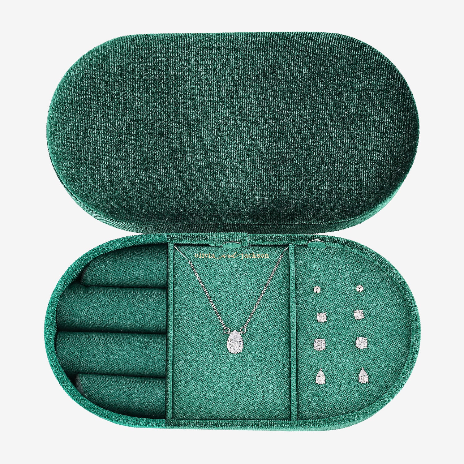 olivia and jackson Womens Cubic Zirconia Pure Silver Over Brass Pear Round 5-pc. Jewelry Set with Travel Case