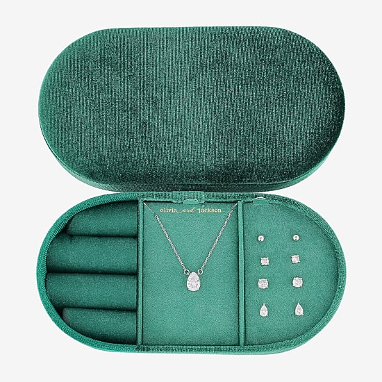 olivia and jackson Womens Cubic Zirconia Pure Silver Over Brass Pear Round 5-pc. Jewelry Set with Travel Case