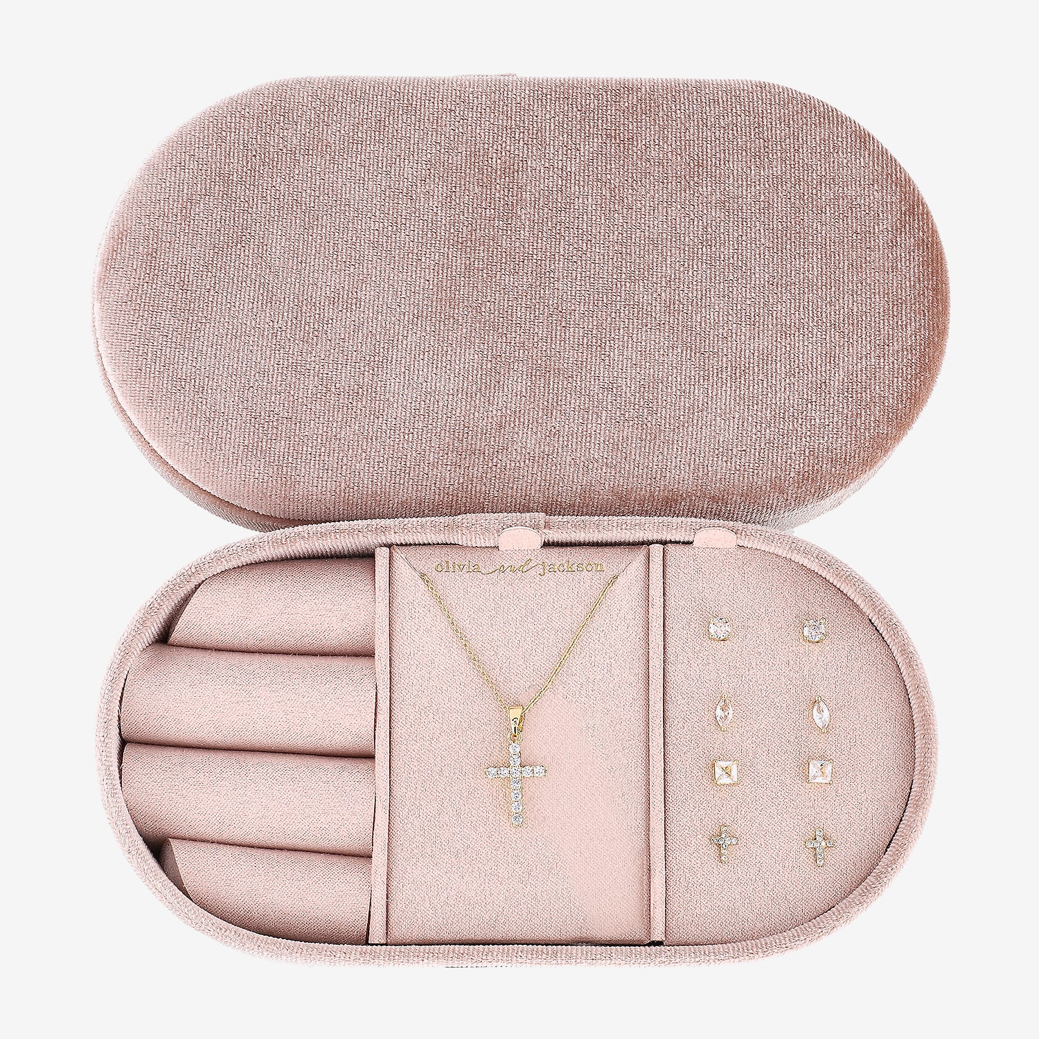 olivia and jackson Womens Cubic Zirconia Cross Round Marquise 5-pc. Jewelry Set with Travel Case