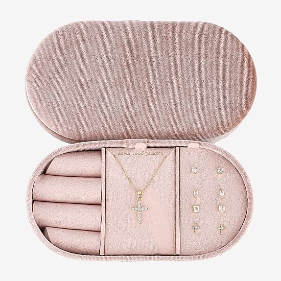 olivia and jackson Womens Cubic Zirconia Cross Round Marquise 5-pc. Jewelry Set with Travel Case