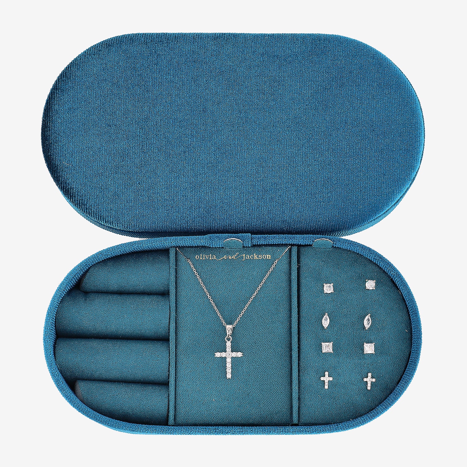 olivia and jackson Womens Cubic Zirconia Pure Silver Over Brass Cross Round Marquise 5-pc. Jewelry Set with Travel Case