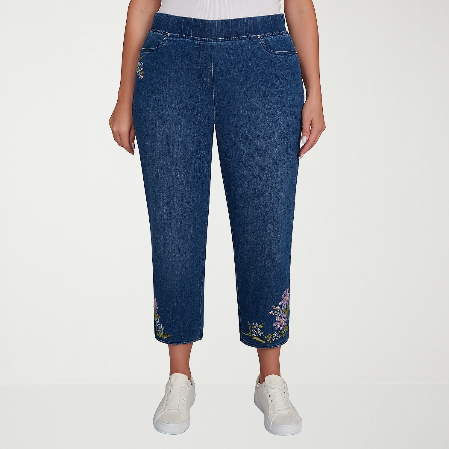Alfred Dunner Hilton Head Womens Plus Mid Rise Stretch Fabric Straight Leg Jean