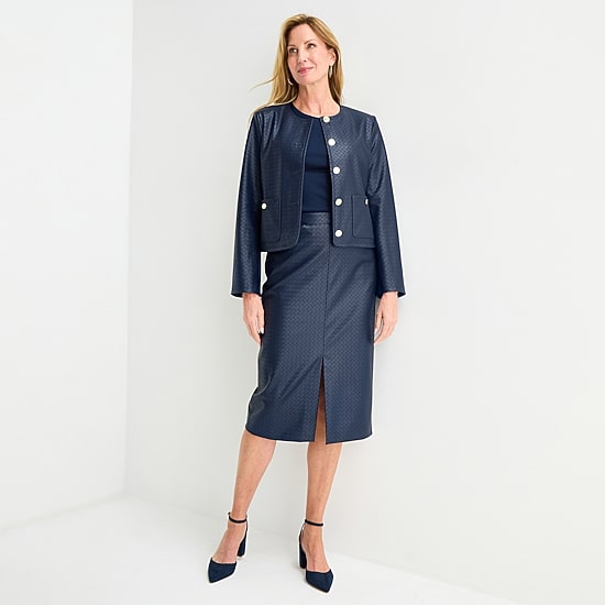 Liz Claiborne Womens Mid Rise Midi Faux Leather A-Line Skirt