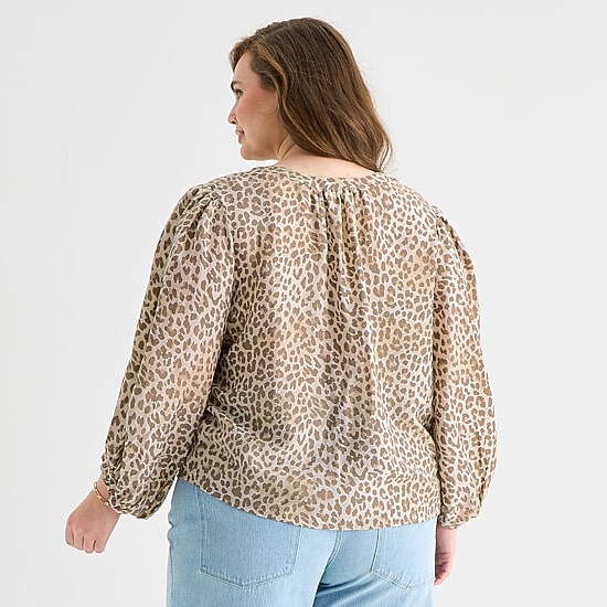 A.N.A Womens Plus Y Neck 3/4 Sleeve Blouse