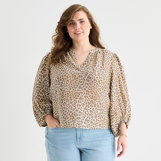A.N.A Womens Plus Y Neck 3/4 Sleeve Blouse
