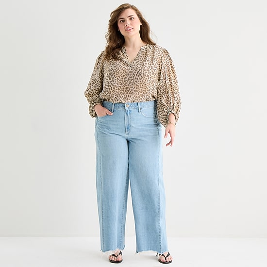 A.N.A Womens Plus Y Neck 3/4 Sleeve Blouse
