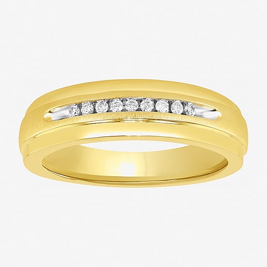 (H-I / I2-I3) Mens 1/10 CT. T.W. Natural White Diamond 14K Gold Over Silver Wedding Band