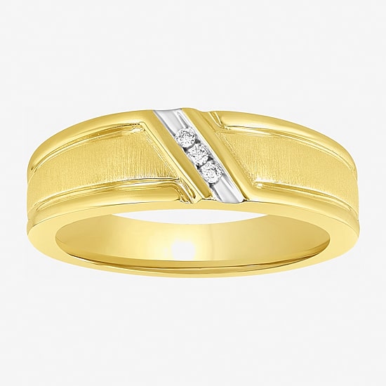 (H-I / I2-I3) Mens Diamond Accent Natural White Diamond Accent 14K Gold Over Silver Wedding Band