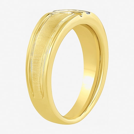(H-I / I2-I3) Mens Diamond Accent Natural White Diamond Accent 14K Gold Over Silver Wedding Band