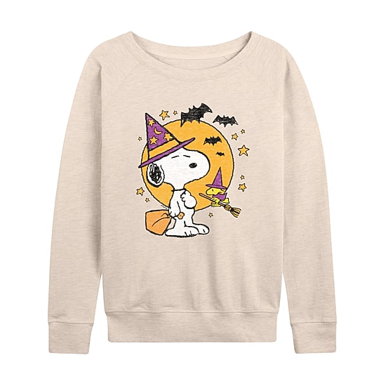 Snoopy Woodstock Witch Halloween Womens Boat Neck Long Sleeve Regular Fit Snoopy Graphic T-Shirt