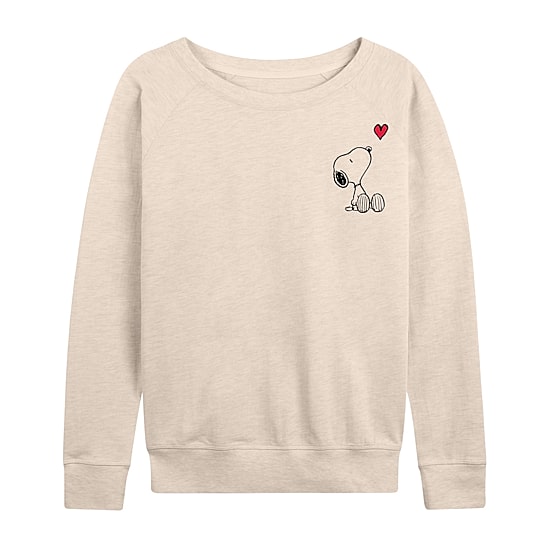 Valentines Peanuts Snoopy Heart Womens Boat Neck Long Sleeve Regular Fit Snoopy Graphic T-Shirt