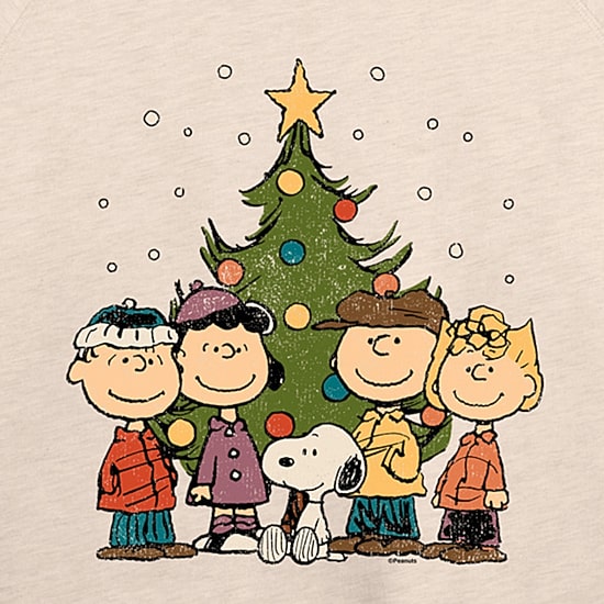 Peanuts Christmas Group Womens Boat Neck Long Sleeve Regular Fit Peanuts Graphic T-Shirt