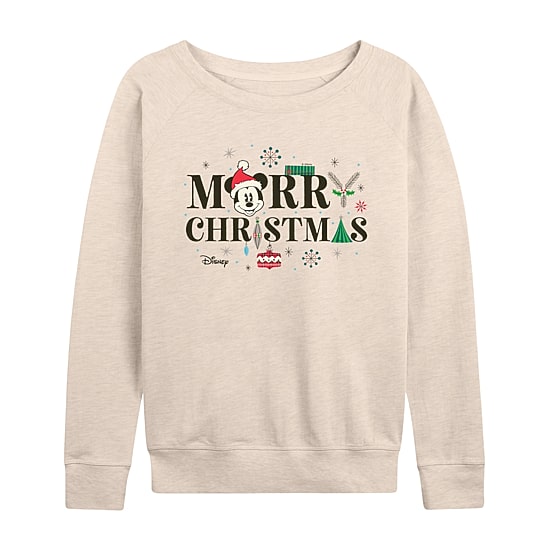 Mickey Mrry Chrstms Womens Boat Neck Long Sleeve Regular Fit Mickey and Friends Graphic T-Shirt