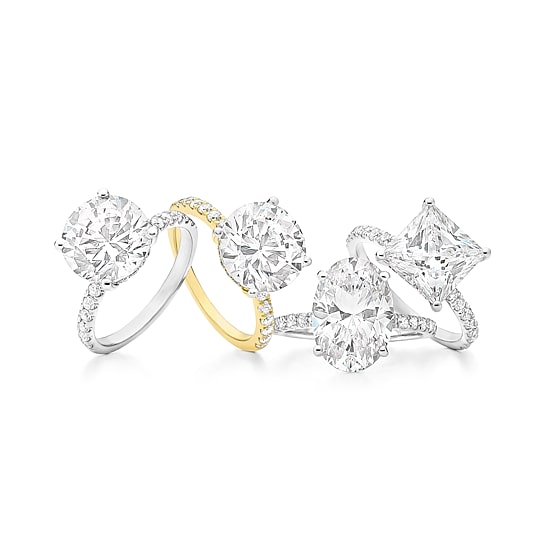 (G-H / Si1-Si2) Womens 5 1/2 CT. T.W. Lab Grown White Diamond 14K Gold Round Side Stone Engagement Ring