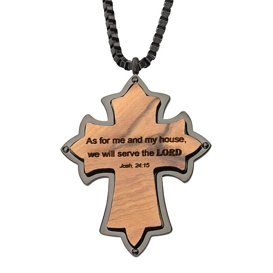 Mens Stainless Steel Joshua 24:15 Cross Pendant Necklace
