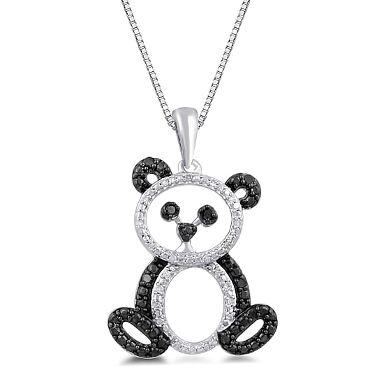 Panda Womens 1/10 CT. T.W. Natural Black Diamond Sterling Silver 18 Inch Pendant Necklace
