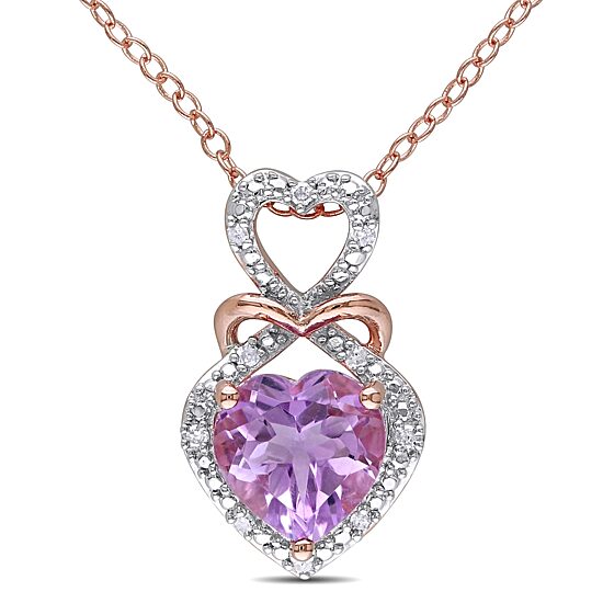 Womens Diamond Accent Genuine Purple Amethyst 18K Gold Over Silver Heart 18 Inch Pendant Necklace