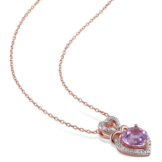 Womens Diamond Accent Genuine Purple Amethyst 18K Gold Over Silver Heart 18 Inch Pendant Necklace
