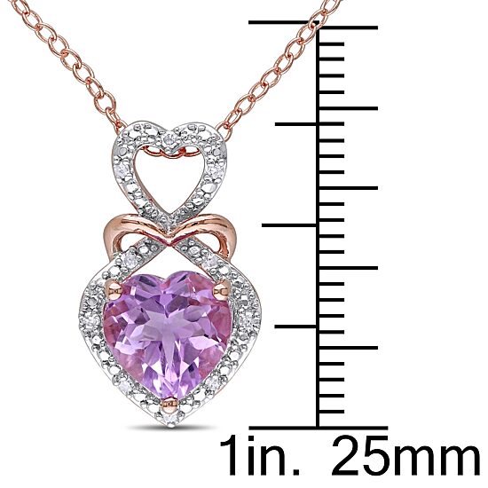 Womens Diamond Accent Genuine Purple Amethyst 18K Gold Over Silver Heart 18 Inch Pendant Necklace