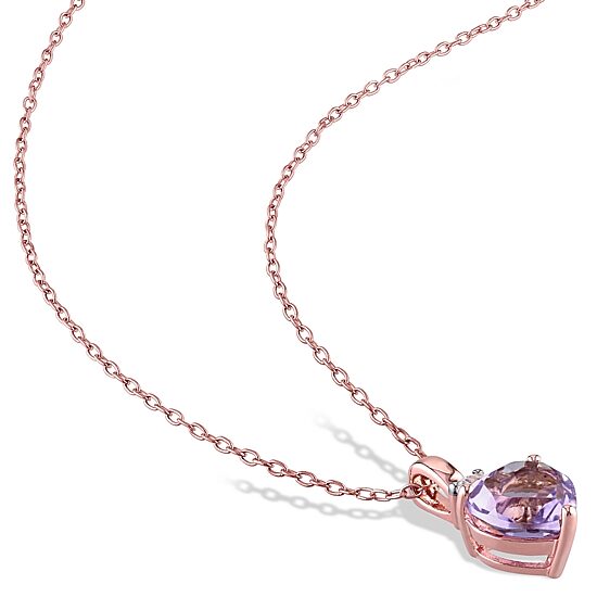 Womens Genuine Purple Amethyst 18K Rose Gold Over Silver Heart 18 Inch Pendant Necklace