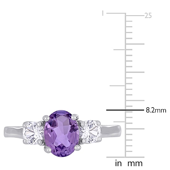 Womens Genuine Purple Amethyst Sterling Silver 3-Stone Cocktail Ring