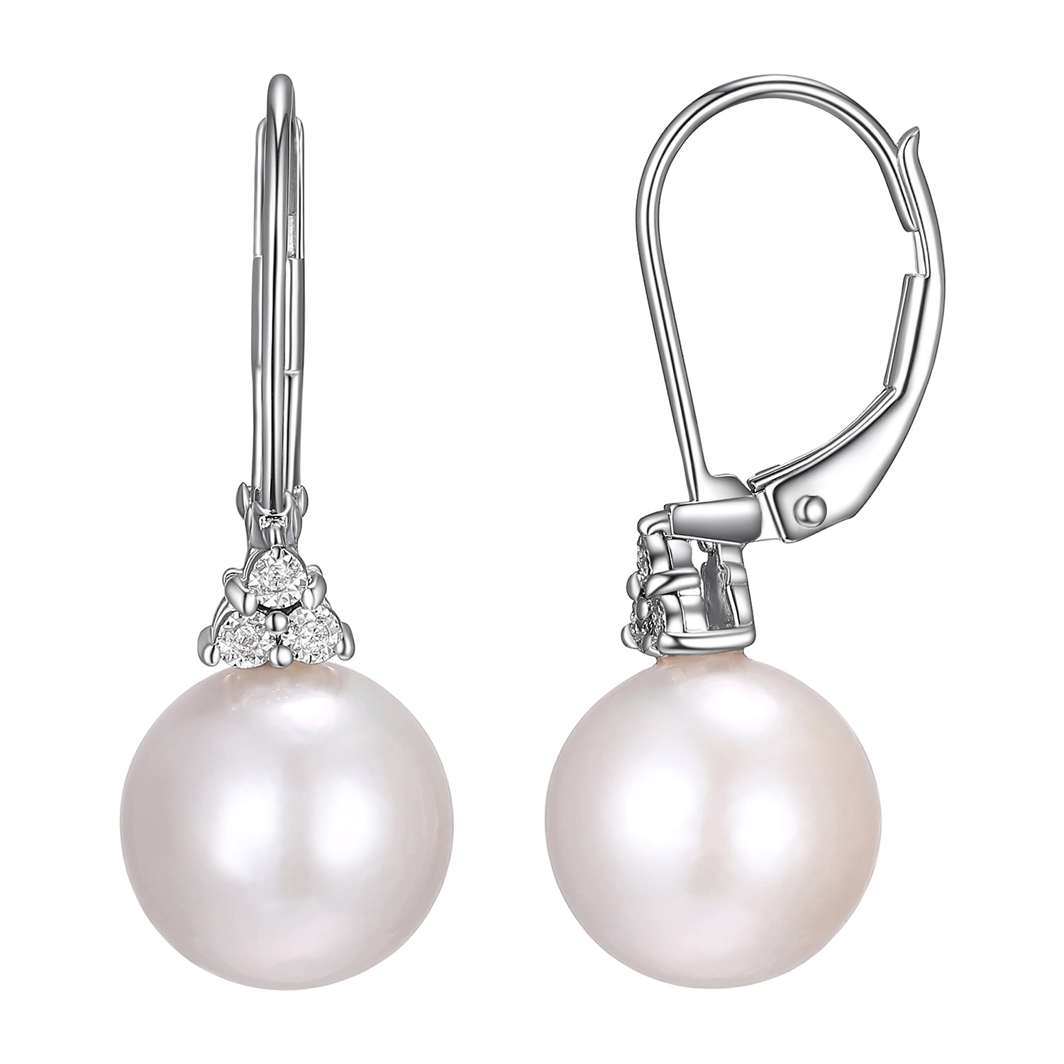Womens Diamond Accent White Cultured Freshwater Pearl Sterling Silver Ball Drop Earrings
