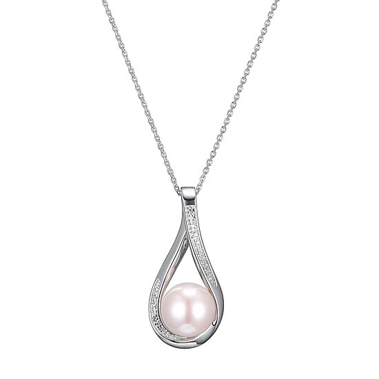 Womens Diamond Accent White Cultured Freshwater Pearl Sterling Silver 18 Inch Pendant Necklace
