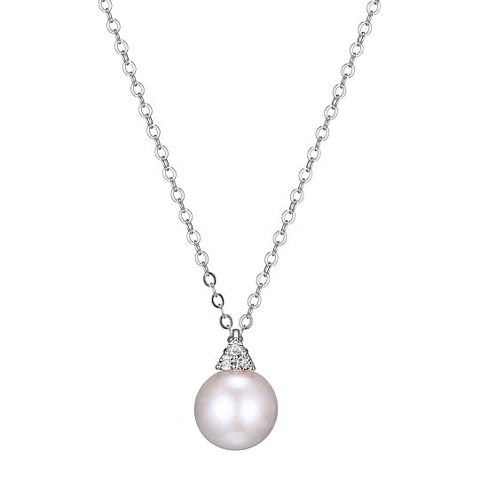 Womens Diamond Accent White Cultured Freshwater Pearl Sterling Silver 18 Inch Pendant Necklace