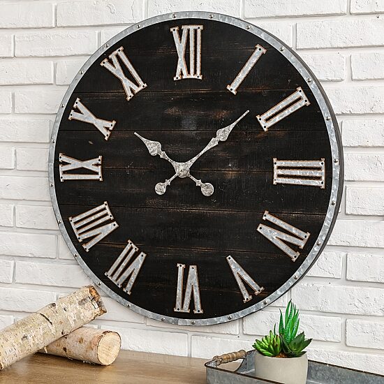 Glitzhome Oversized Farmhouse Wooden & Galvanized Wall Clock