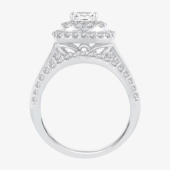 (H-I / SI1-SI2) Signature By Modern Bride Womens 2 CT. T.W. Lab Grown White Diamond 10K or 14K Gold Cushion Bridal Set