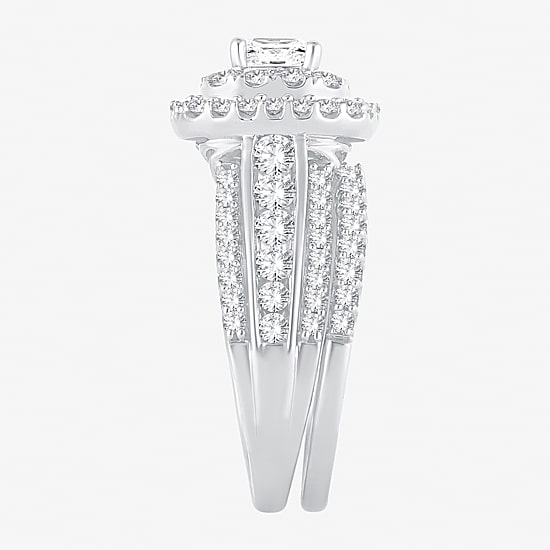 (H-I / SI1-SI2) Signature By Modern Bride Womens 2 CT. T.W. Lab Grown White Diamond 10K or 14K Gold Cushion Bridal Set