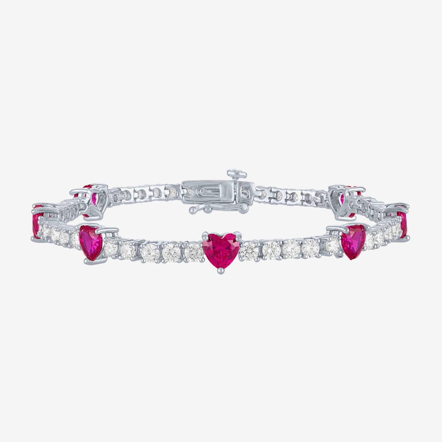 Gemstone Pure Silver Over Brass Heart 7.5 Inch Tennis Bracelet