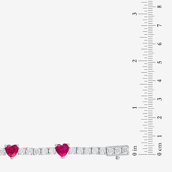 Gemstone Pure Silver Over Brass Heart 7.5 Inch Tennis Bracelet