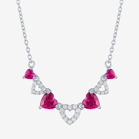 Womens Lab Created Red Ruby Sterling Silver Heart 16 Inch Pendant Necklace