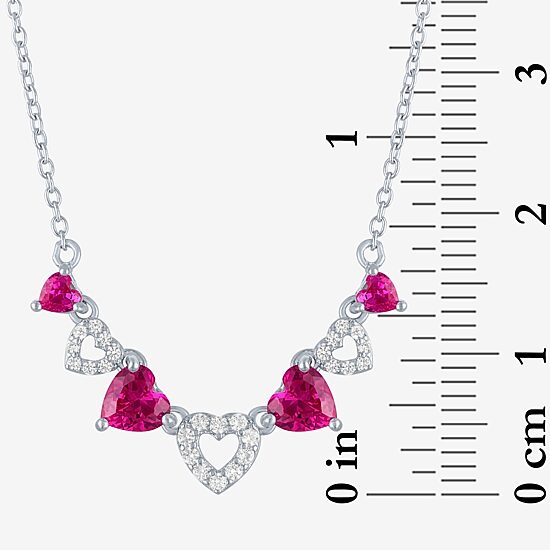 Womens Lab Created Red Ruby Sterling Silver Heart 16 Inch Pendant Necklace