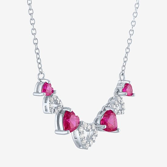 Womens Lab Created Red Ruby Sterling Silver Heart 16 Inch Pendant Necklace