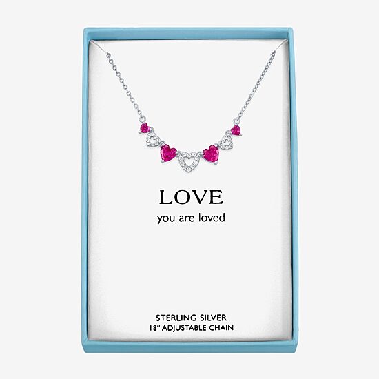 Womens Lab Created Red Ruby Sterling Silver Heart 16 Inch Pendant Necklace