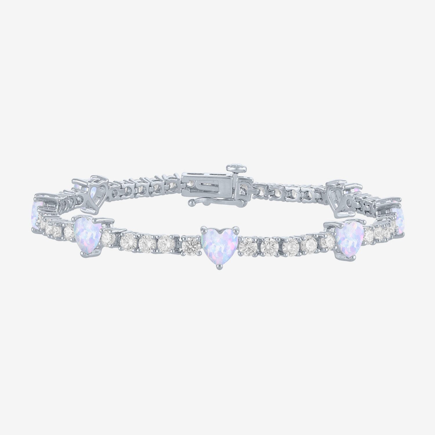 Gemstone Pure Silver Over Brass Heart 7.5 Inch Tennis Bracelet