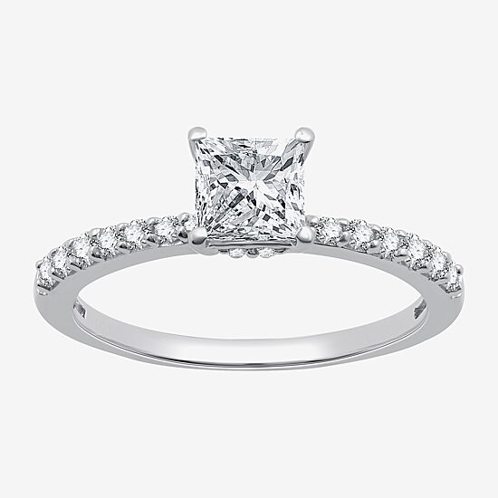 I Said Yes (G / Si1-Si2) Womens 1 CT. T.W. Lab Grown White Diamond Sterling Silver Side Stone Engagement Ring