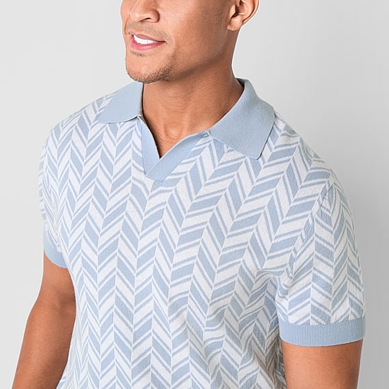 J. Ferrar Johnny Collar Mens Short Sleeve Button Polo Sweater