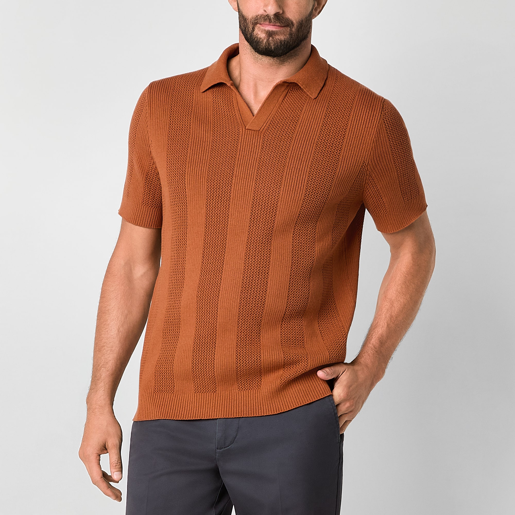 Stafford Johnny Collar Mens Short Sleeve Polo Sweater
