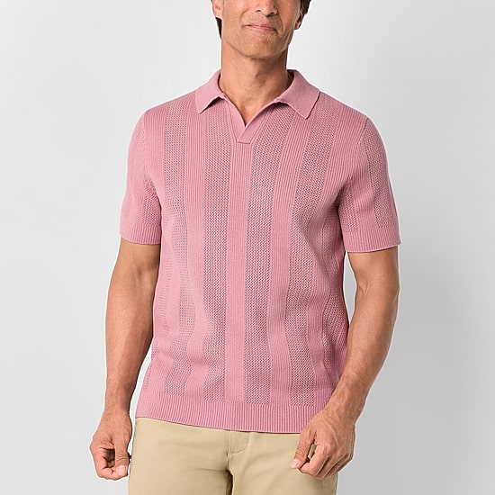 Stafford Johnny Collar Mens Short Sleeve Polo Sweater