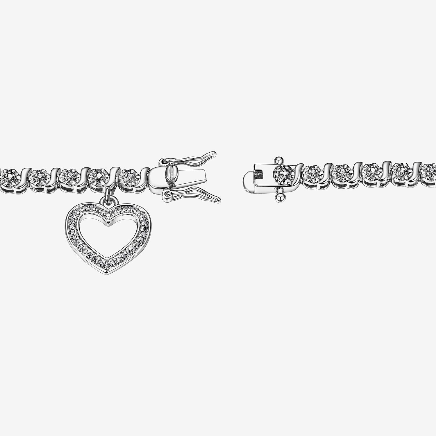 Sparkle Allure Womens Natural White Diamond Accent Pure Silver Over Bronze Heart Inch Tennis Bracelet
