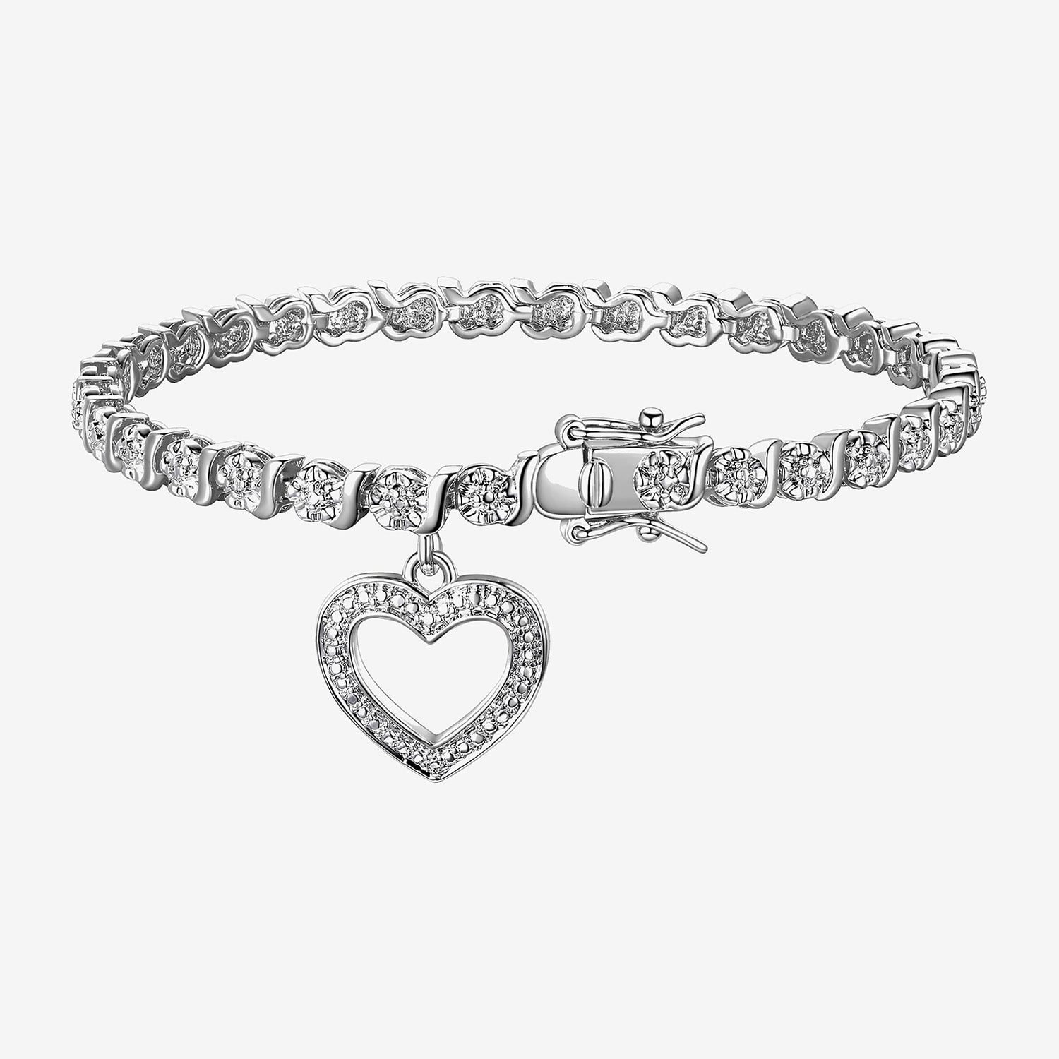 Sparkle Allure Womens Natural Diamond Accent Pure Silver Over Bronze Heart Inch Tennis Bracelet